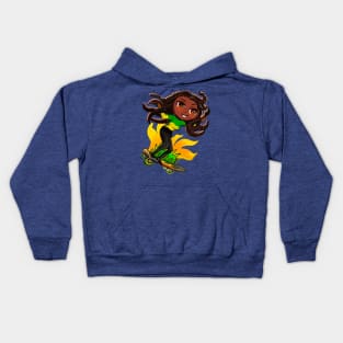 Jamaica jumper women skateboarding girl manga anime girl Jamaican girl on skateboard wearing jumper with colours of Jamaican flag black green and yellow women Kids Hoodie